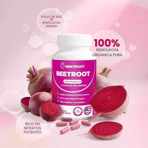 Vista 2 de Cápsulas de raíz de remolacha – 1300mg de polvo orgánico de raíz de remolacha, suplemento vegano y sin OGM para energía, resistencia y apoyo al