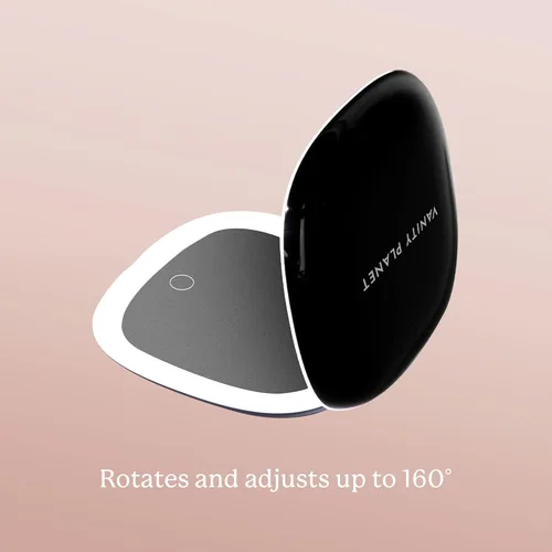 Vista 5 de Vanity Planet Moda - Espejo de maquillaje de bolsillo con luces y aumento, mini espejo de maquillaje compacto y de viaje, portátil, ajustable