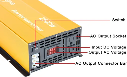 Vista 2 de Inversor de onda sinusoidal pura de 1500 W - Convertidor de corriente de 12 V CC a 110 V 120 V CA con 2 salidas de CA, inversor de corriente de 12