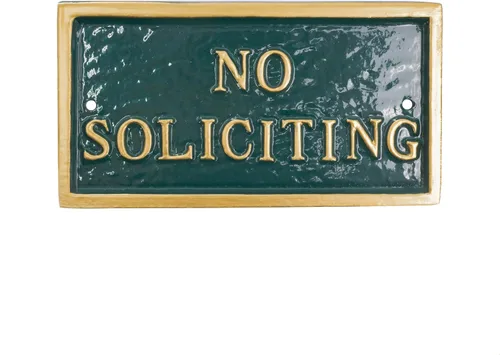 Vista 4 de Montague Metal Products - Placa rectangular de metal fundido con texto en inglés "No Soliciting" - Letrero de advertencia - Placa de negocios