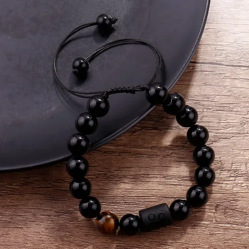 Vista 61 de SUMMER LOVE Father's Day Gifts Zodiac Bracelet for Men Women 10mm Natural Black Onyx Stone Star Sign Constellation Beaded Protection Bracelet