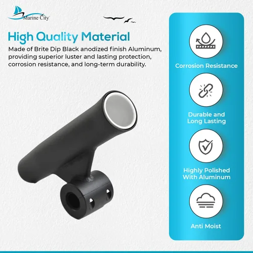 Vista 3 de MARINE CITY Adjustable Fishing Rod Holders, Black Aluminum, Durable & Corrosion-Resistant, Fits 7/8"-1" Rails, 10" Length, with White Vinyl Inserts