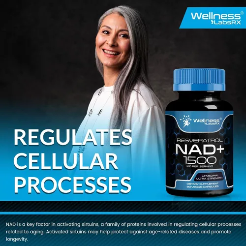 Vista 6 de Wellness LABSRX Suplemento liposomal NAD, 1500 mg - Suplemento de resveratrol NAD para mujeres y hombres, NAD+ apoya la salud celular, energía