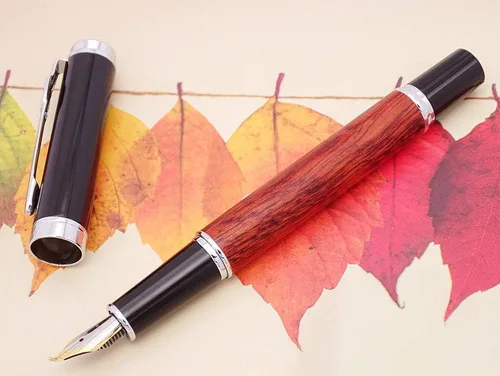 Vista 8 de Jinhao Nature - Pluma estilográfica de madera de rosa doblada (fina a ancha), pluma Fude para caligrafía, dibujo artístico y escritura a mano Rosa