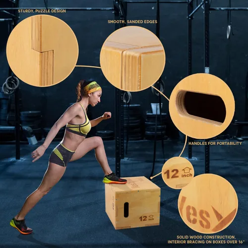 Vista 3 de Yes4All Plyo Box, 3-in-1 Wooden Box Jump for Home Gym, Lunges, Squats, Dips