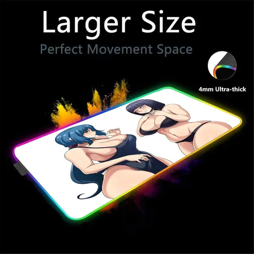 Vista 2 de Juego Mause Pad RGB Anime Girl Sexy Mouse Pad Pc Gamer Gaming Accesorios LED XXL Teclados Pad Tapete de mesa 39.37 pulgadas x 19.68 pulgadas