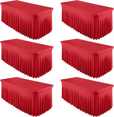 Vista 38 de Paquete de 2 manteles color azul bebé para mesa rectangular de 4 pies, manteles de elastano elásticos de 4 pies, falda blanca rectangular para baby
