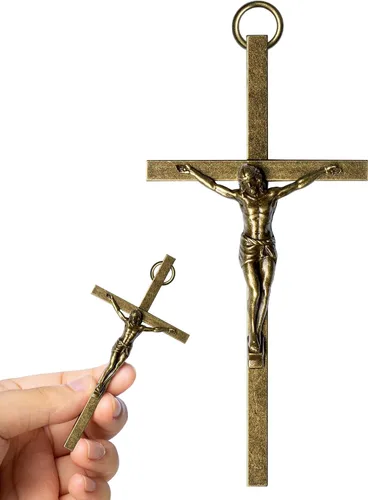 Vista 12 de KUXBET Cruz con Crucifijo, Crucifijo de Jesús en Oro Metálico, Regalo de Bolsillo de Cruz de Estrés para Aliento/Animo para Fe Cristiana, Oración