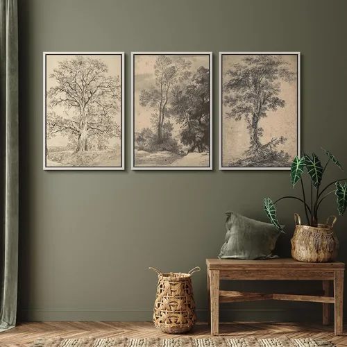 Vista 257 de SIGNFORD - Set de obras de arte en lienzo enmarcado para pared, ilustraciones abstractas de neblina del desierto en tonos neutros beige y marrón