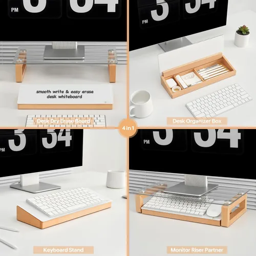 Vista 8 de Yeoux Organización de escritorio de oficina y pizarra blanca de borrado en seco de cristal, colección esencial de trabajo