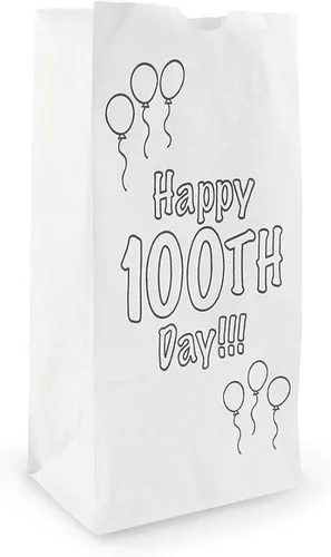 Vista 5 de Hygloss Productos Bolsas de papel Happy 100th Day, paquete de 25, blancas 25