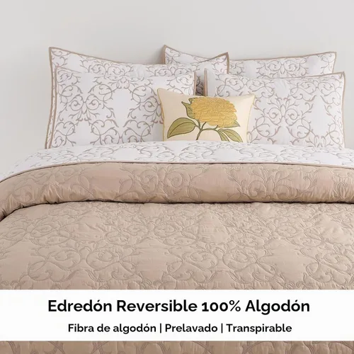 Vista 2 de Querencia Colcha de Algodón Tamaño Queen - Cubrecama de Algodón Bordada Beige, Colcha Tostada Ropa de Cama Toile de Campo Francés, Juego