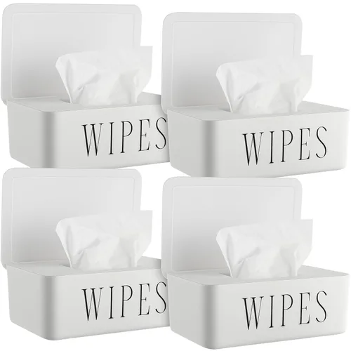 Vista 8 de Paquete de 4 dispensadores de toallitas para bebé, soporte recargable con tapa, contenedor de toallitas higiénicas para baño, caja de almacenamiento