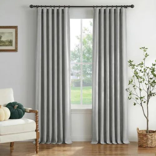 Vista 44 de INOVADAY Cortinas 100% opacas para dormitorio, cortinas opacas de color rosa bebé de 90 pulgadas de largo, cortinas opacas de lino con anillos
