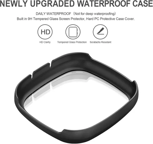 Vista 2 de Mugust Protector de pantalla para Fitbit Sense/Versa 3 - HD vidrio templado sensible al tacto cubierta de policarbonato duro: negro completo