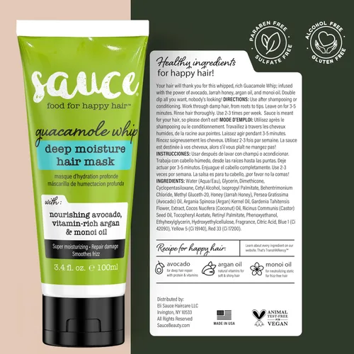 Vista 7 de SAUCE BEAUTY Mascarilla Capilar de Acondicionamiento Profundo (3.4 onzas líquidas) Mascarilla Capilar Guacamole Whip para Cabello Dañado y Control