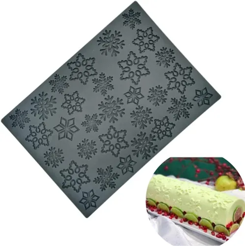 Vista 2 de Kit de patrón de copo de nieve de Navidad, tapete de textura, molde de silicona para tartas, mousse, postre, utensilios para hornear