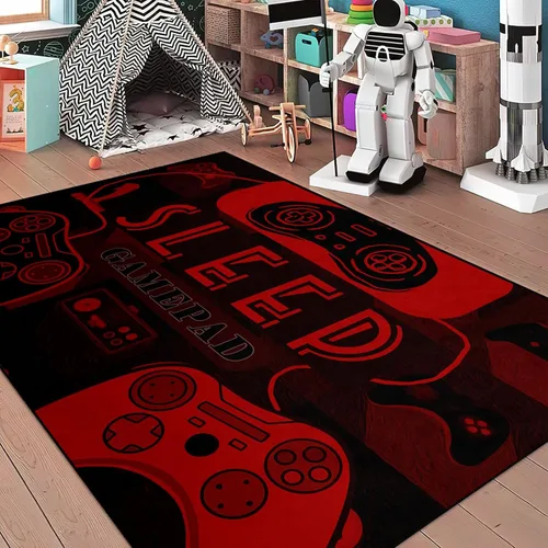 Vista 4 de Alfombra de gaming para gamers, alfombras de suelo para niños, alfombra roja y negra para gaming, dormitorio, tapetes de suelo, felpudos, alfombra
