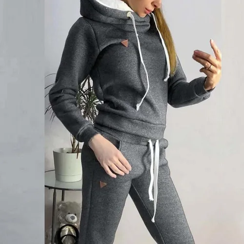 Vista 7 de Hugncmy Sudadera deportiva con capucha de manga larga para mujer, conjunto de dos piezas, pantalones formales