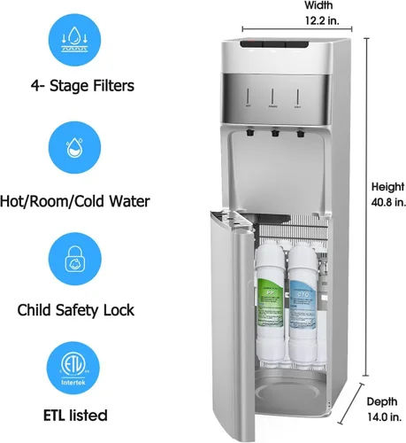 Vista 6 de IKT Dispensador de enfriador de agua autolimpiante sin botella con filtros, filtración de 4 etapas, 3 ajustes de temperatura, perfecto para oficina