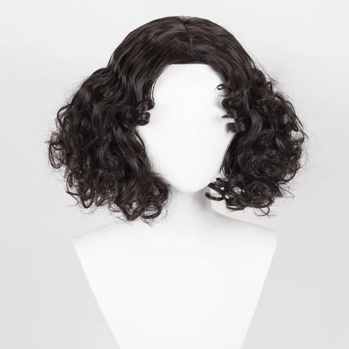 Vista 4 de FALAMKA Peluca corta y rizada estilo Bob, peluca marrón oscuro para mujeres y niñas, disfraz de cosplay