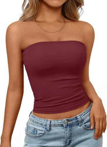 Vista 27 de Trendy Queen Top corto bandeau sin tirantes para mujer Blanco