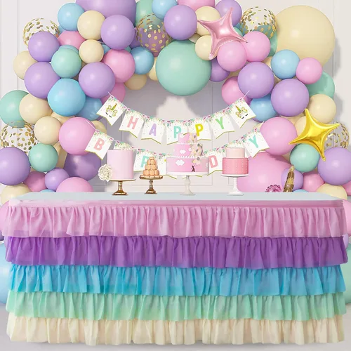 Vista 7 de Falda de Mesa de Tul Negro de 6 pies Falda de Mesa Tutú Para Mesa Rectangular Decoraciones de Fiesta de Cumpleaños Baby Shower Fiestas de Niñas