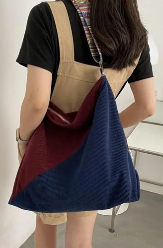 Vista 3 de Bolso de mano de pana para mujer, bolso de hombro grande, bolso elegante casual, bolso de pana, bolso de viaje para el trabajo