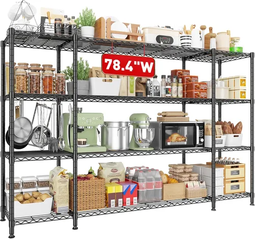 Vista 11 de REIBII Estantes de almacenamiento de 70 pulgadas de ancho, servicio pesado, carga 1600 libras, estantería de metal, unidad de estantería de alambre