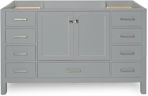Vista 14 de ARIEL Cambridge Mueble base de tocador de baño de 36 pulgadas, madera maciza, 2 puertas de cierre suave, 5 cajones de cola de milano, roble marrón