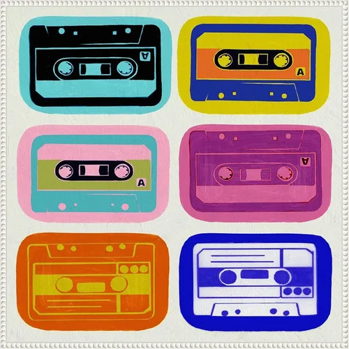 Vista 19 de Amanti Art Framed Canvas Wall Art 16x16 Retro Cassettes by PI Studio, Framed Wall Art Canvas, Entertainment Artwork, Traditional Decor, Small Poster