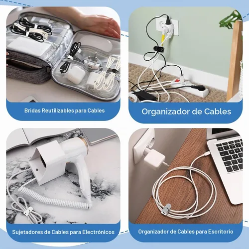 Vista 7 de Tellegloww 42 piezas de bridas de cable de silicona reutilizables, correas de cordón elásticas multiusos para agrupar y sujetar auriculares