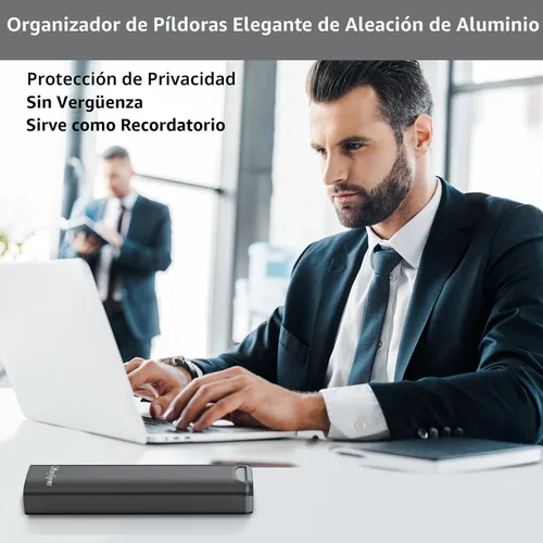 Vista 3 de Serfeymi - Pastillero semanal de metal, pastillero diario de aluminio (junta de repuesto incluida), pastillero de 7 días, organizador