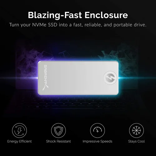 Vista 4 de SABRENT Carcasa de aluminio sólido SSD M.2 NVMe sin herramientas con certificación Thunderbolt 3 (EC-T3NS)
