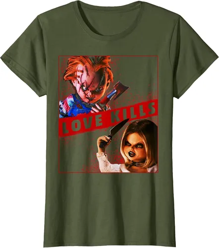 Vista 18 de Child's Play Chucky and Tiffany Love Kills T-Shirt Asphalt Grey