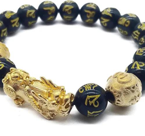 Vista 5 de Pulseras tradicionales Feng Shui Pixiu de la buena suerte para hombres y mujeres. Pulsera de piedras preciosas naturales de curación de energía