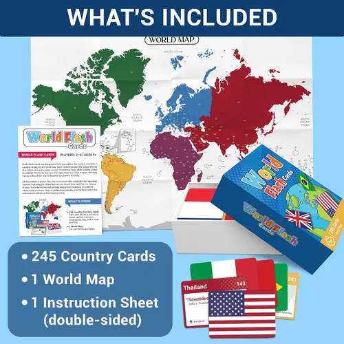 Vista 3 de World Flags Flashcards, 245 países, juego de geografía con mapa del mundo, juegos educativos para todas las edades, familia, adultos, aulas