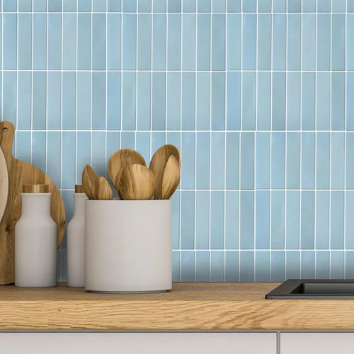 Vista 6 de Azulejo azul para salpicaduras de 10 hojas, revestimiento 3D adhesivo para cocina, baño, azulejos de pared (12 x 12 pulgadas)