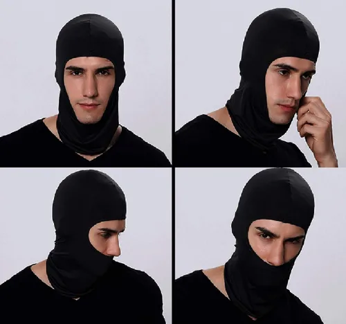 Vista 4 de Paquete de 5 mascarillas faciales de esquí negras para hombre, pasamontañas a prueba de polvo para equitación al aire libre, pesca y sombreros