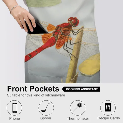 Vista 5 de MUSM Apron for Adults - 27.6 X 31.5 Inch, Heavy-Duty Polyester Aprons with Two Large Pockets, Waterproof Dragonflies Kitchen Apron for Cooking