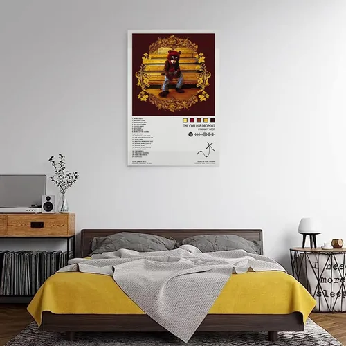 Vista 3 de BORVO Kanye - Póster de West The College con tapa de álbum para habitación, pintura decorativa estética, arte de pared, sala de estar, 16 x 24