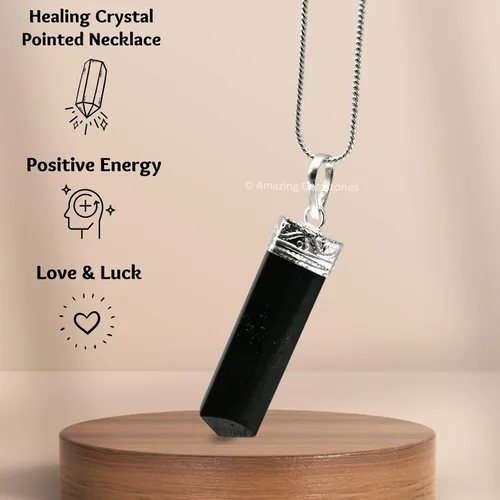 Vista 4 de Collar con colgante de cristal de turmalina negra con cordón ajustable, cristales curativos naturales y piedras para hombres, mujeres y niños