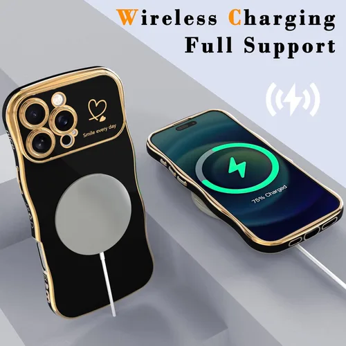 Vista 4 de IAIYOXI Funda para iPhone 11 para mujeres y niñas, bonito diseño ondulado con forma rizada, patrón de corazón, protección de cámara elevada, chapado