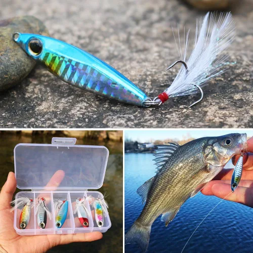 Vista 6 de Sougayilang Señuelos de pesca de plantillas, cucharas de metal para hundimiento, cebo micro jigging