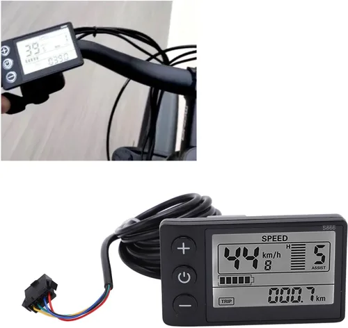 Vista 4 de Pantalla LCD para bicicletas eléctricas, S866 Medidor de pantalla LCD de bicicletas eléctricas, 24 V, 36 V, 48 V, panel de control con reemplazo