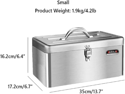 Vista 2 de Caja de herramientas de acero inoxidable, caja de herramientas multifunción plegable de 2 capas, con bandeja de herramientas extraíble y caja