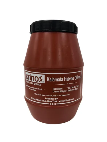 Vista 7 de Krinos Aceitunas Kalamata grandes sin hueso 4.4 lb Aceitunas 100% Kalamata premium sin hueso e importadas de Grecia. Dieta mediterránea vegana