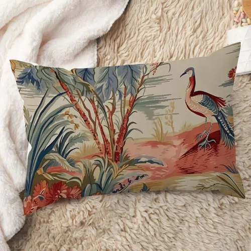 Vista 7 de ArogGeld Funda de cojín lumbar asiática de estilo chinoiserie, de lino marrón, pájaro y flor, funda de almohada asiática para sala de estar, A-6