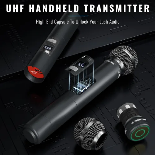 Vista 3 de Phenyx Pro Micrófono inalámbrico profesional, micrófono dinámico UHF, micrófono inalámbrico de metal, micrófono de mano
