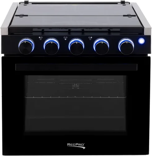 Vista 4 de Estufa RecPro RV de acabado negro Estufa de gas de 21" de altura Tres quemadores de 6500 y 8000 BTU Horno de 7100 BTU con capacidad de 1.8